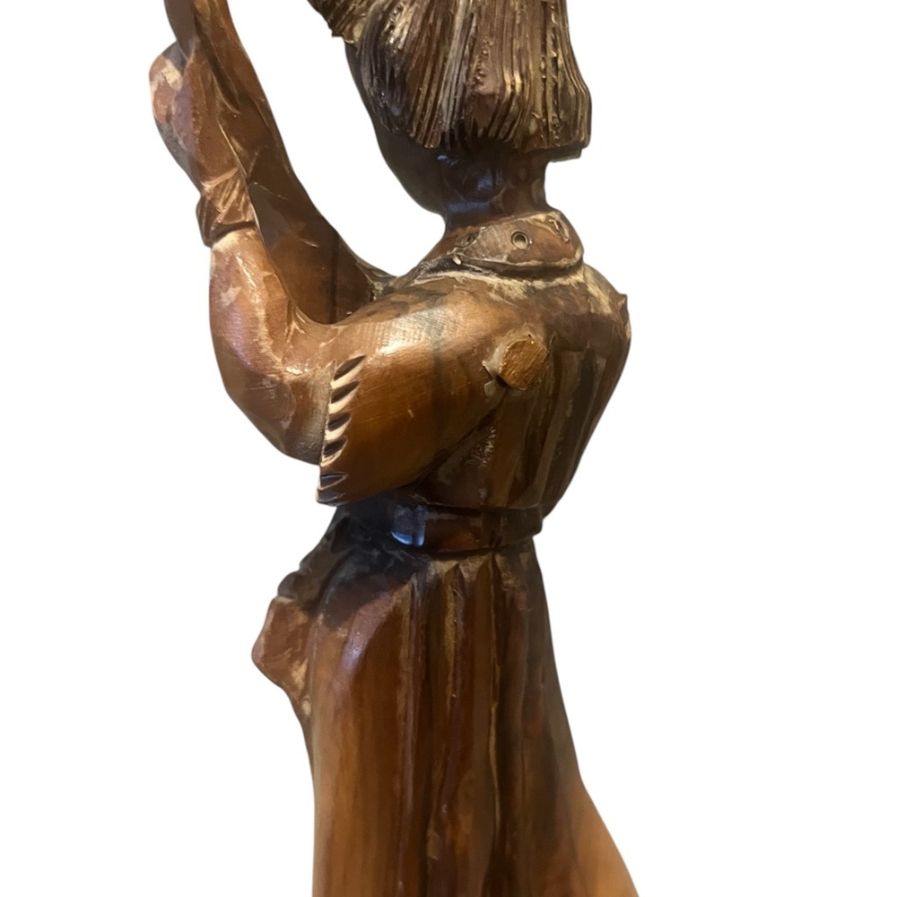 Vintage Hand Carved Wooden Musician Figurine Folk Art Sculpture 9.5" Tall - Picture 6 of 9